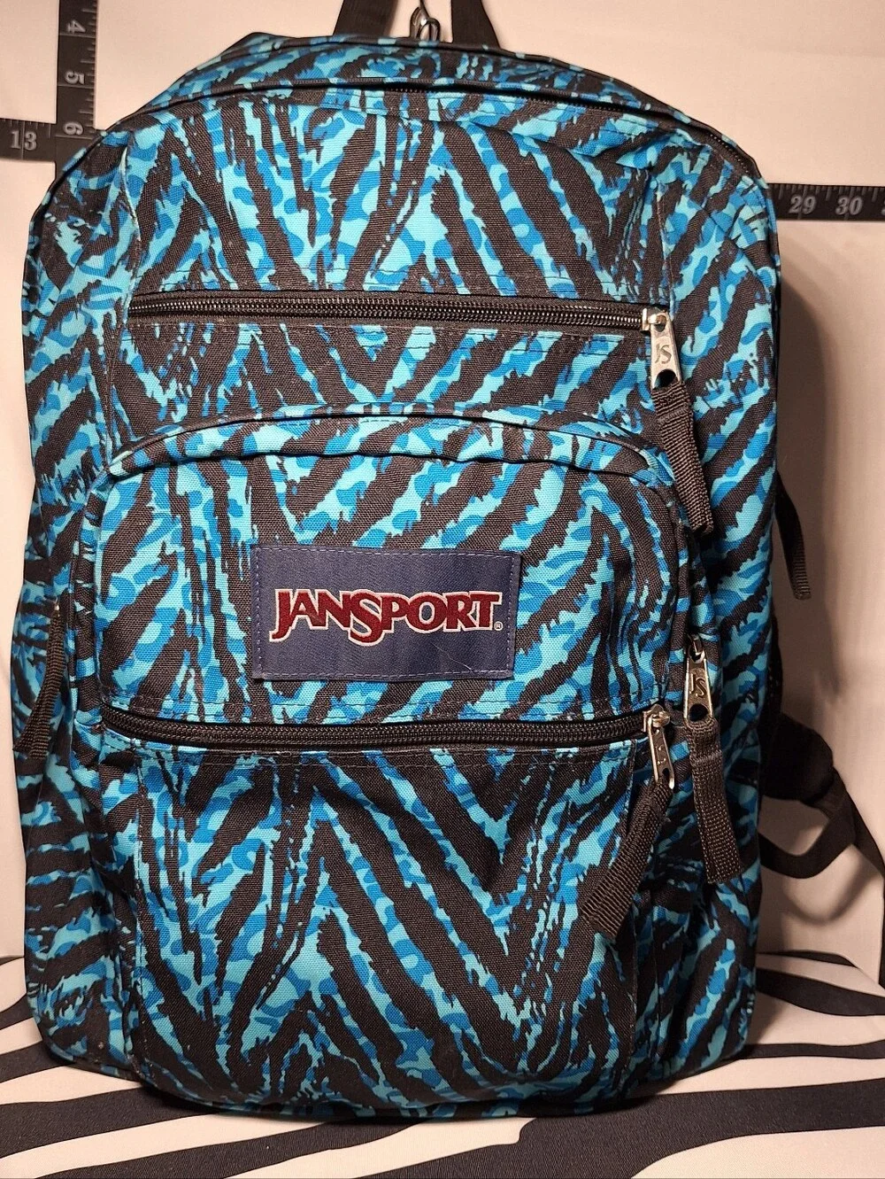 Jansport Backpack, Zebra Stripes, Black & Blue